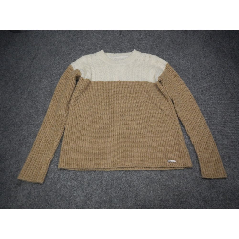 Superdry Sweater Women's Small‎ Two-Tone Beige White Cable Knit Wool Acrylic